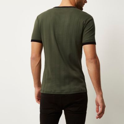 Dark green slim fit ringer t-shirt
